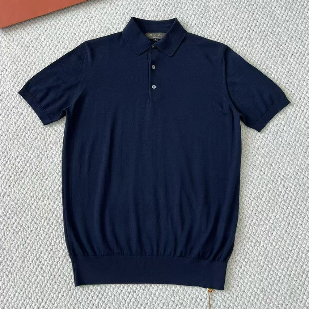 Loro Piana Men's Summer Lapel Straight Solid Color Fitted Pullover Short Sleeve Polo Shirt Ngvp #1554
