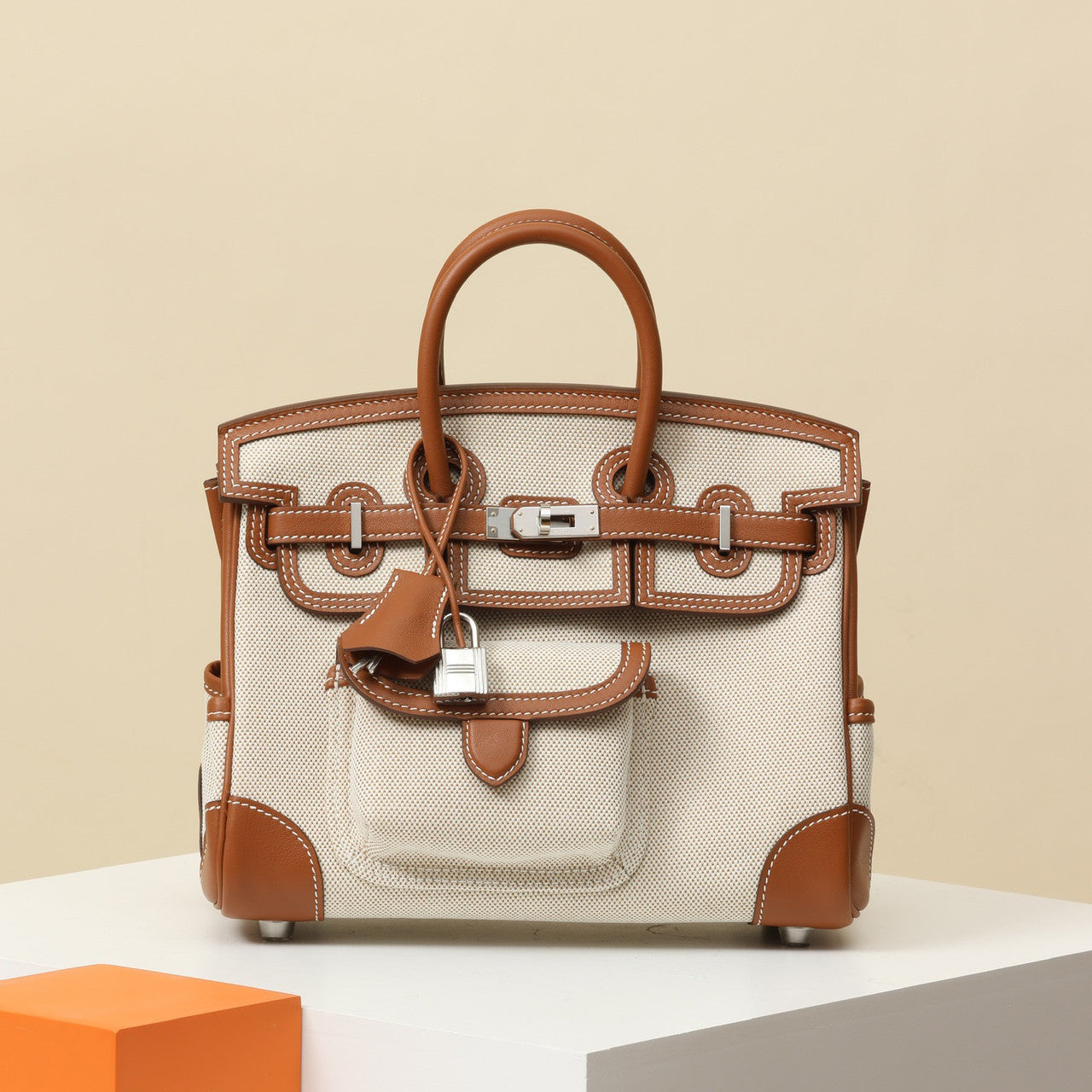 Hermes BK Women's Colorblocked Cowhide Handbag Metal Clasp Kelly Bag Bags Handbag Accessories #76155