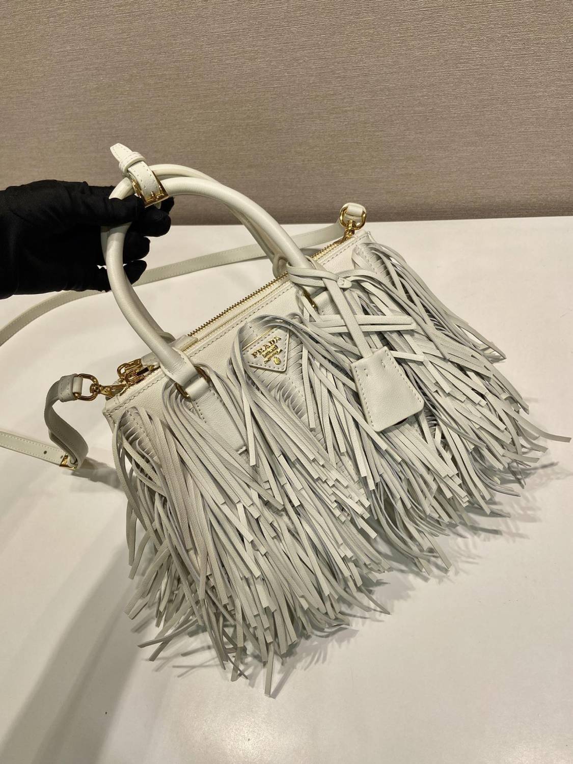 Prada Galleria Women's Solid Colour Metal Engraved Logo Tassel Design Calfskin Shoulder Bag Crossbody Bags Handbag #77979