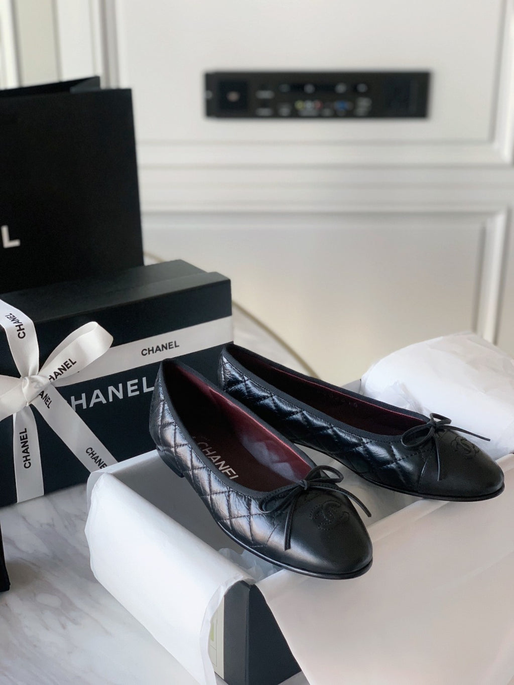 Chanel Women's Spring/Summer Solid Color Diamond Textured Leather Ballet Shoes #77665