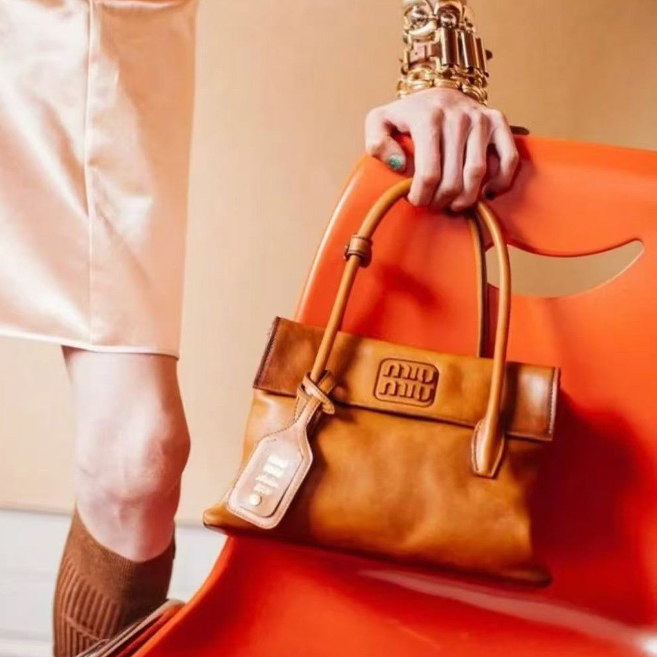 MiuMiu Jang Won-young Leather Double-sided flap Vintage handbag Shoulder bag bags #194095