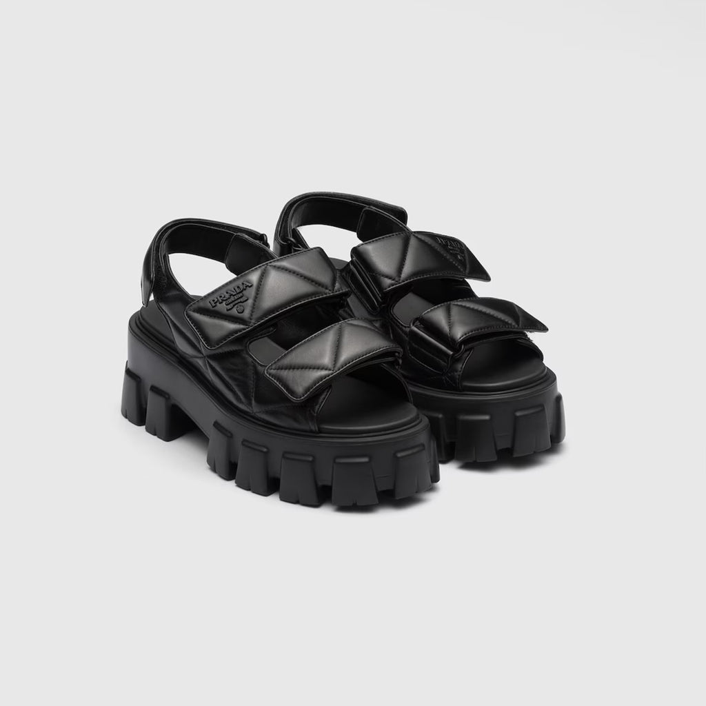 Prada Monolith Nappa Leather Sandals Women's Spring Summer Fashion Casual Solid Colour Sandals Buckle Thick Bottom Shoes #81217
