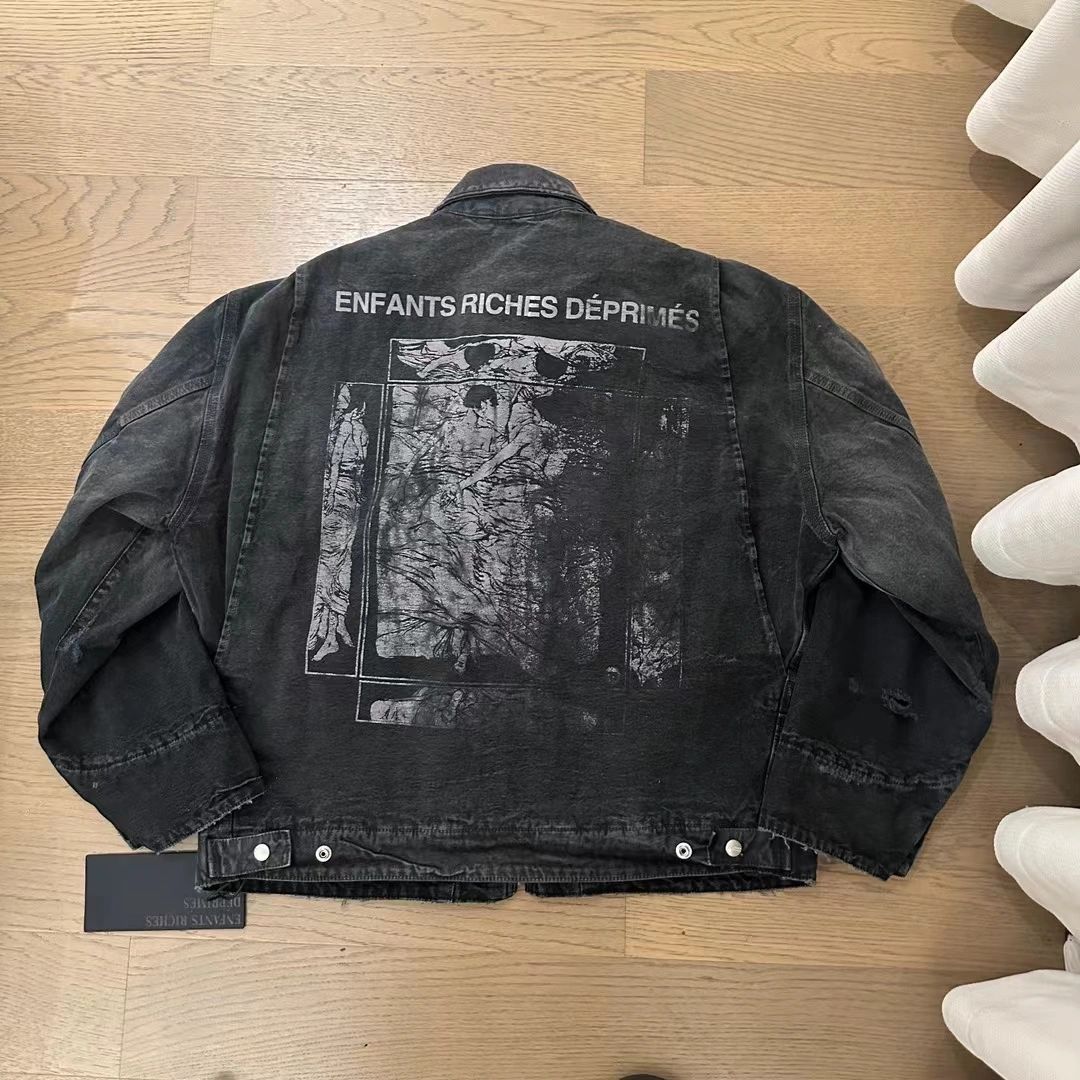 Enfants Riches Deprimes Men's And Women's Black Spring And Fall Washed And Aged Denim Zipper Jacket #98184