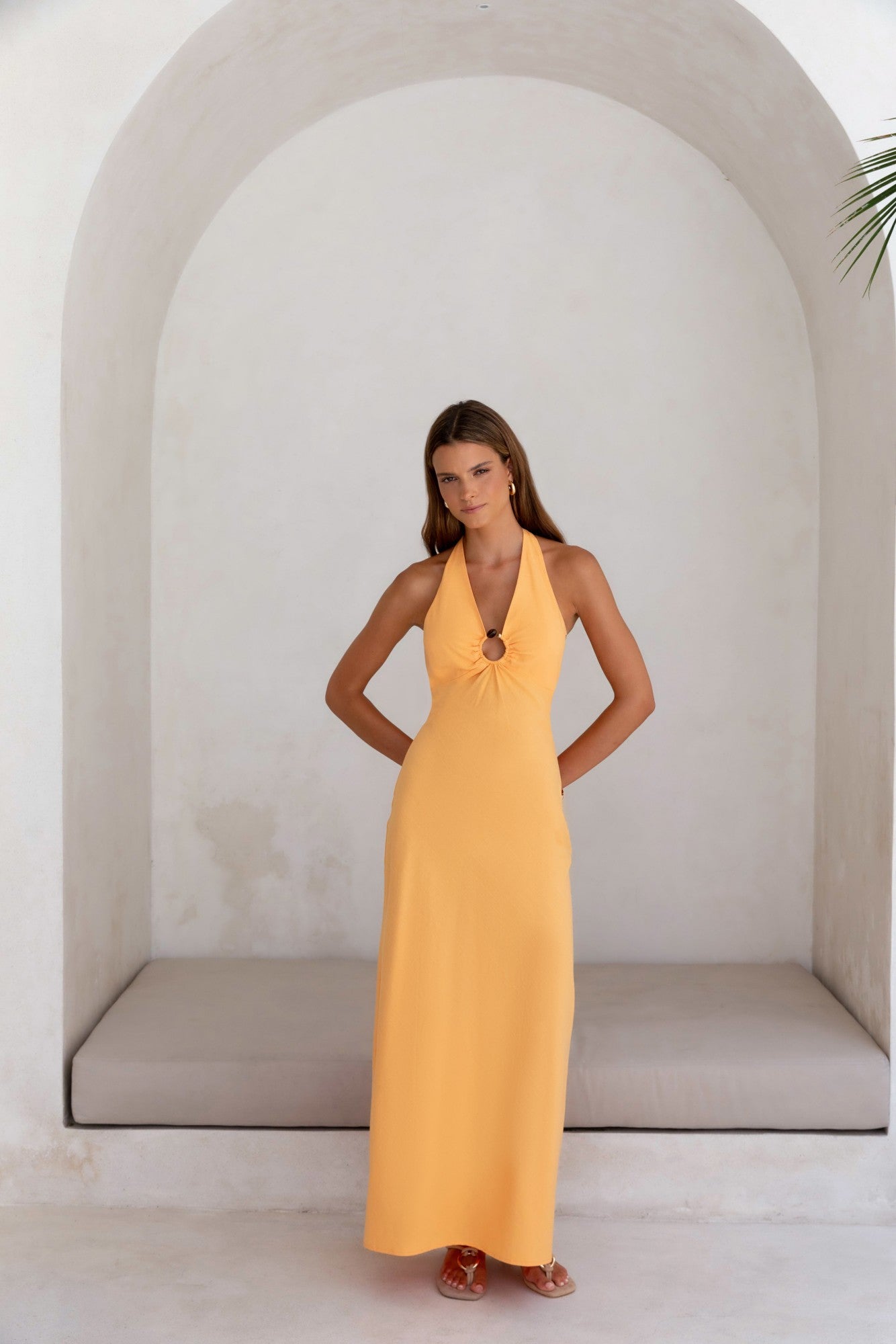 Dreamy Silhouette Halter Maxi Dress Orange Sorbet