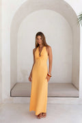 Dreamy Silhouette Halter Maxi Dress Orange Sorbet