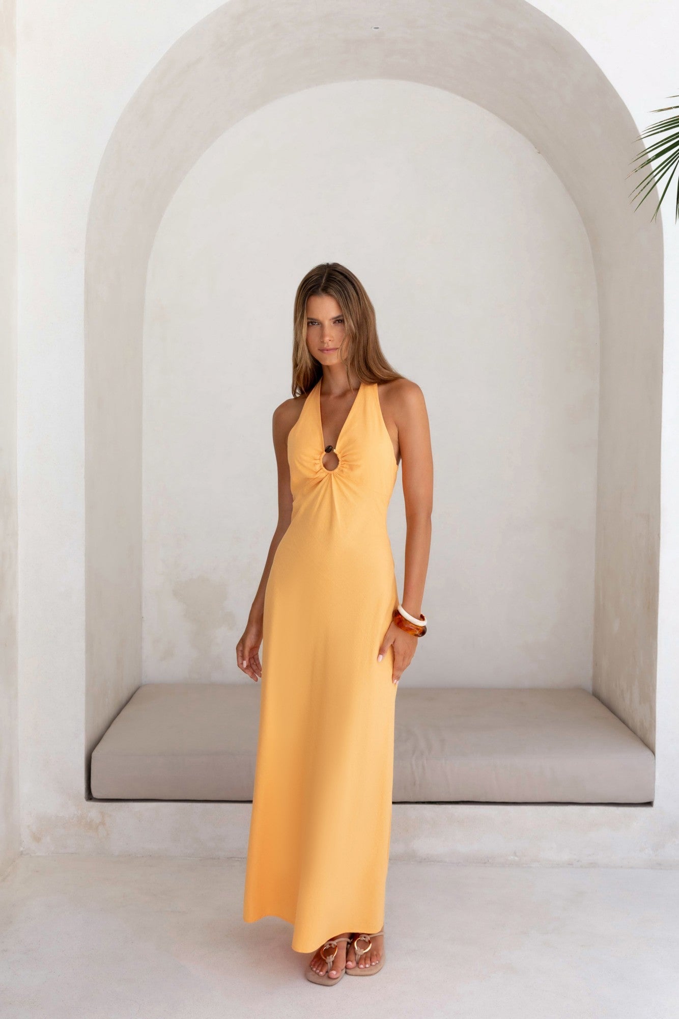 Dreamy Silhouette Halter Maxi Dress Orange Sorbet