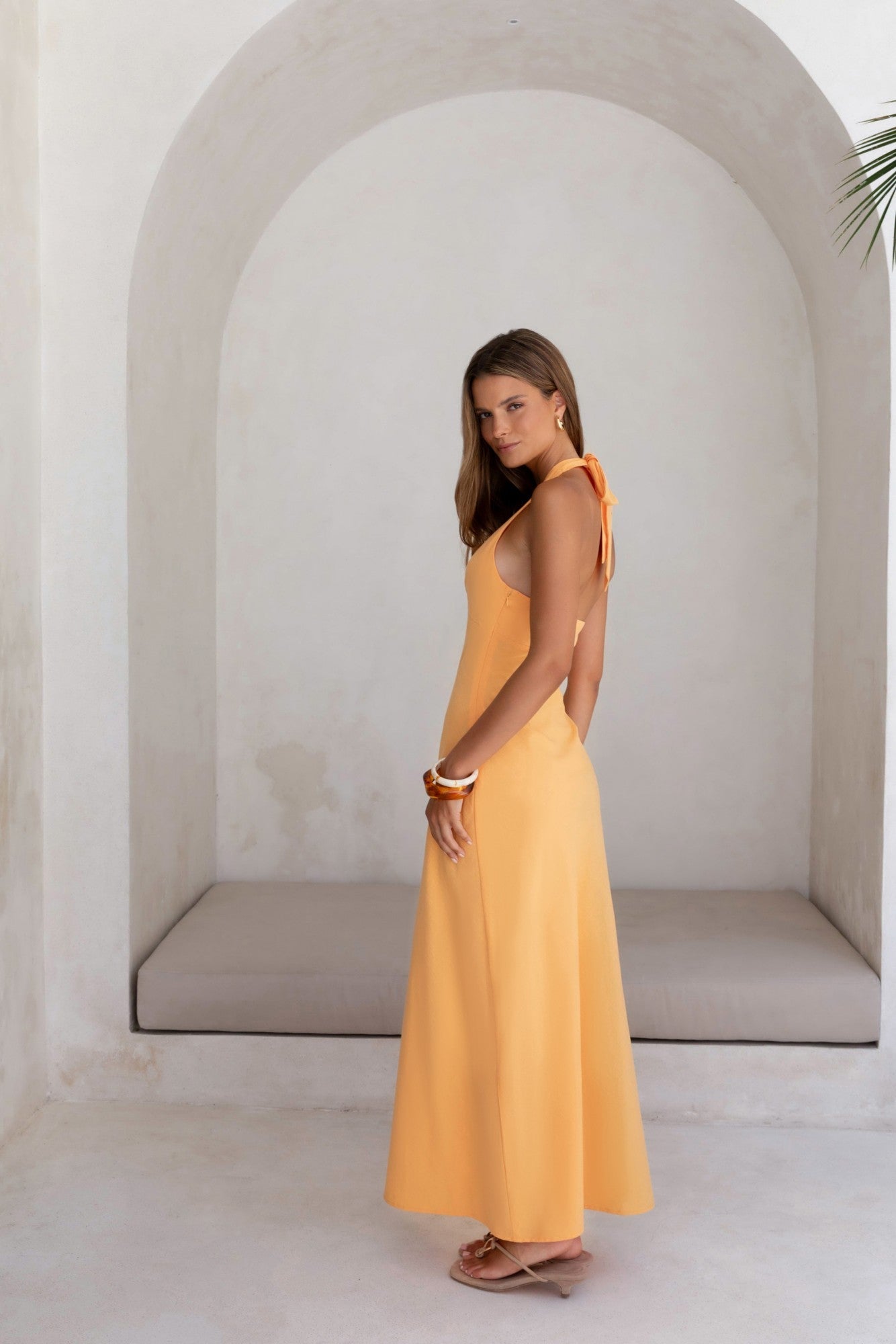 Dreamy Silhouette Halter Maxi Dress Orange Sorbet