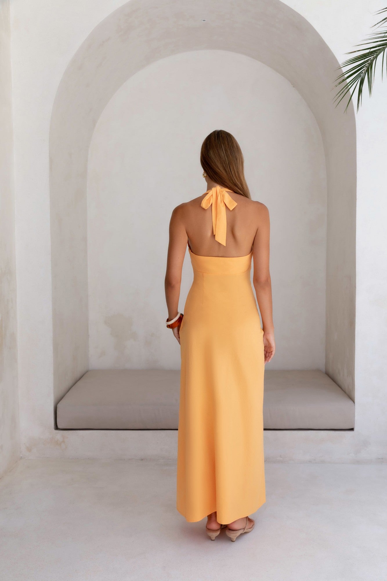 Dreamy Silhouette Halter Maxi Dress Orange Sorbet
