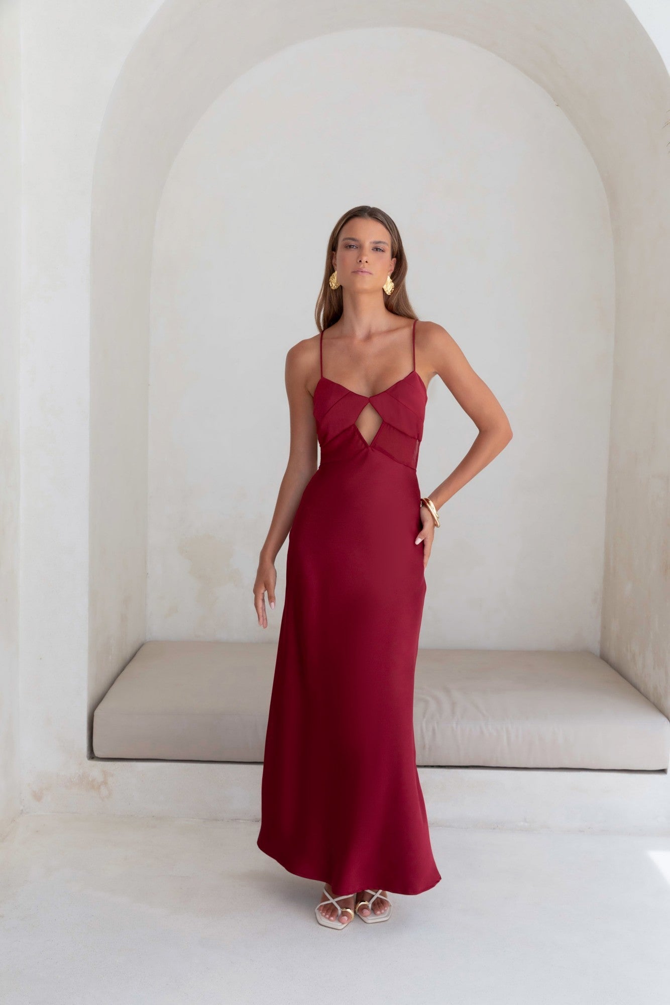 World Is Yours Satin Maxi Dress Burgundy