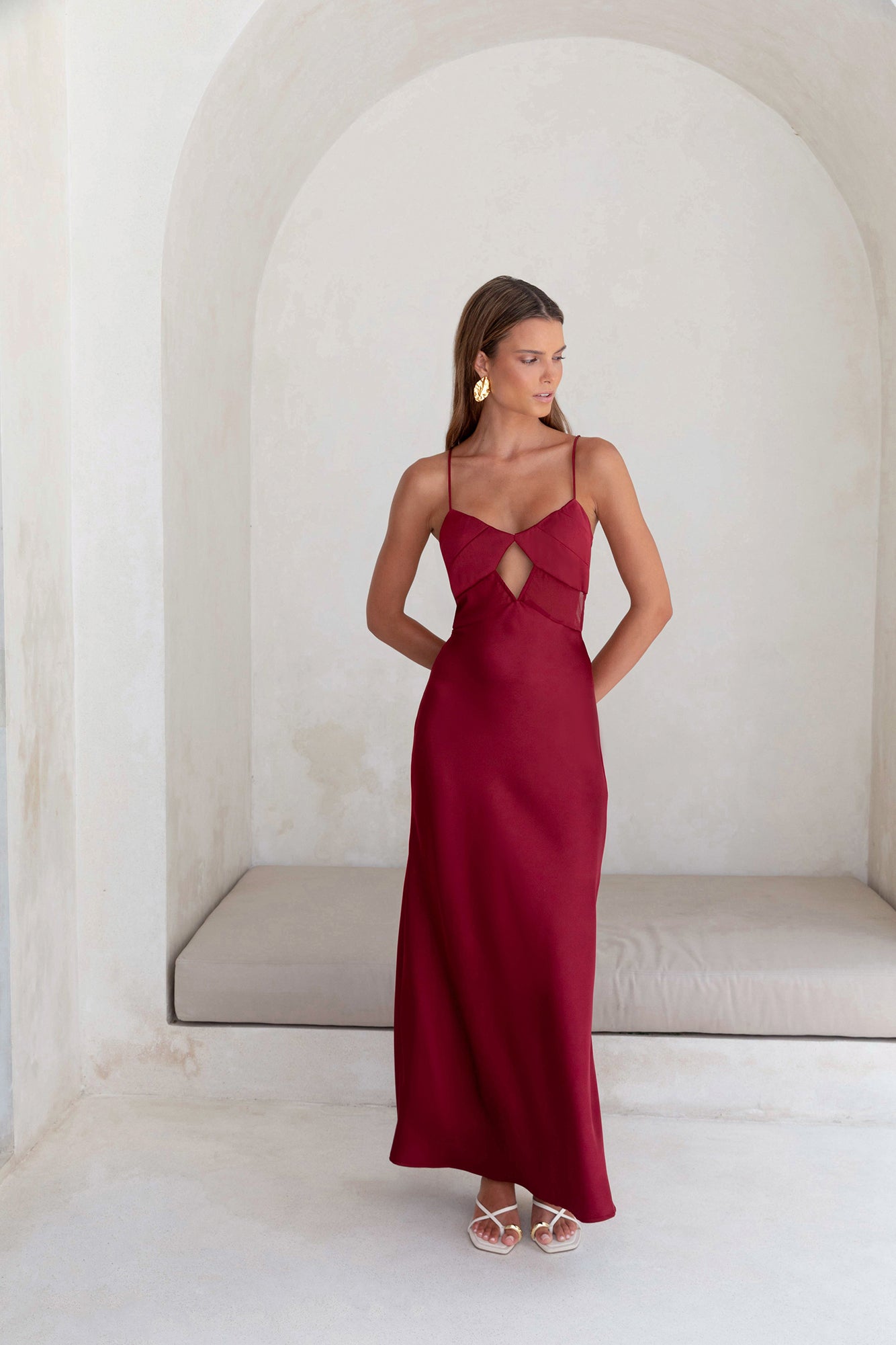 World Is Yours Satin Maxi Dress Burgundy