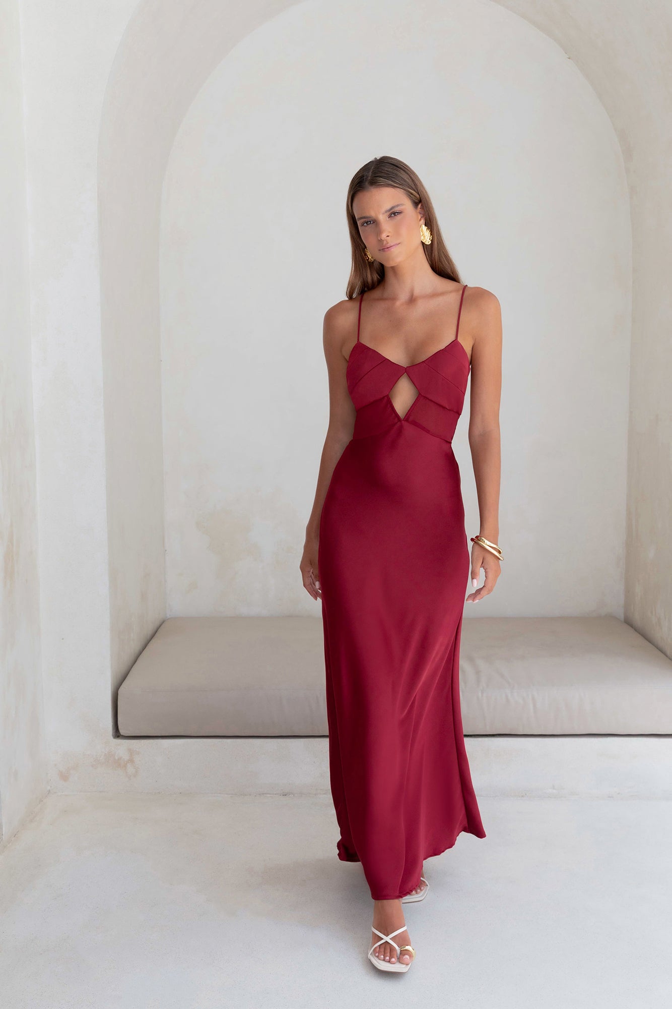 World Is Yours Satin Maxi Dress Burgundy