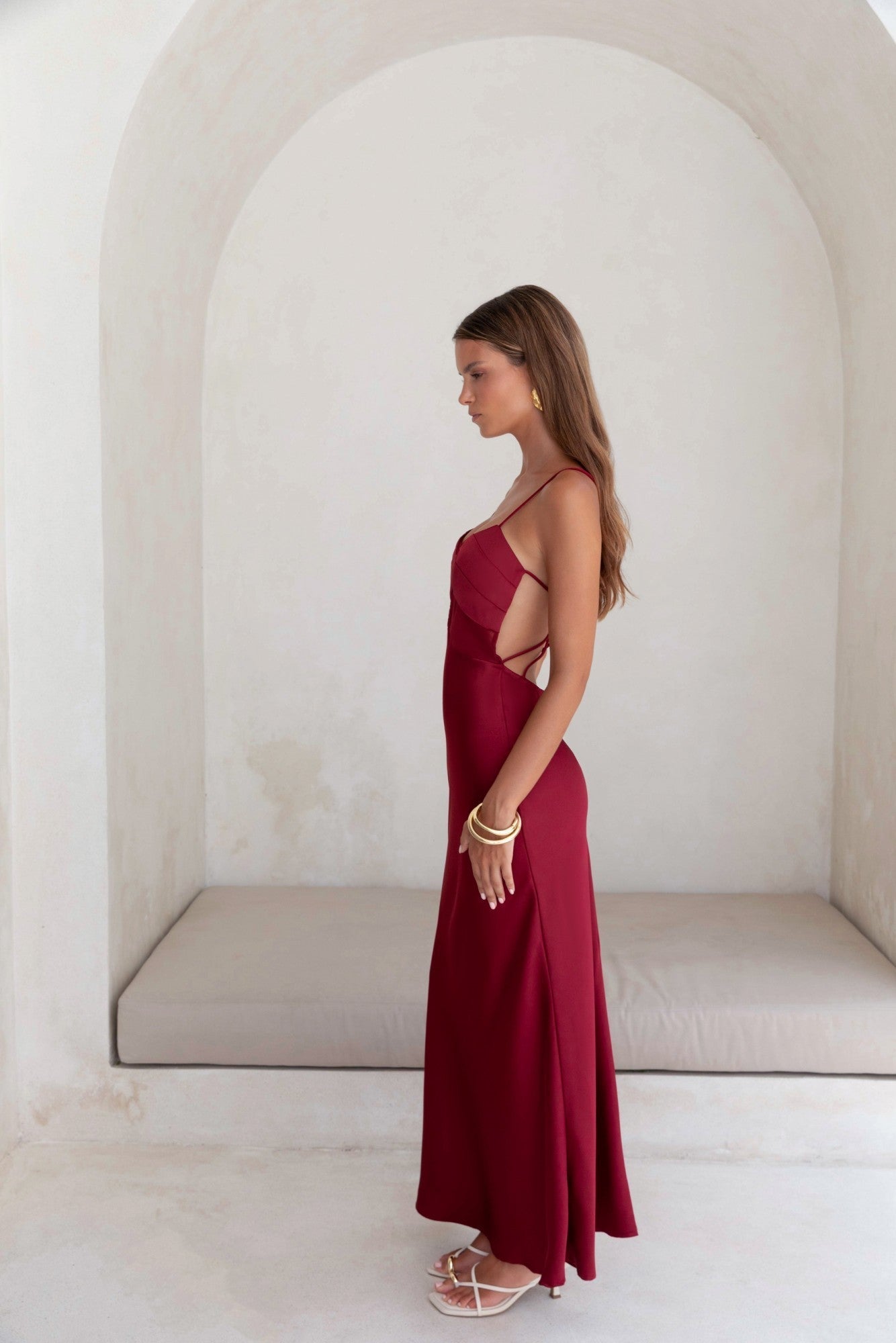 World Is Yours Satin Maxi Dress Burgundy