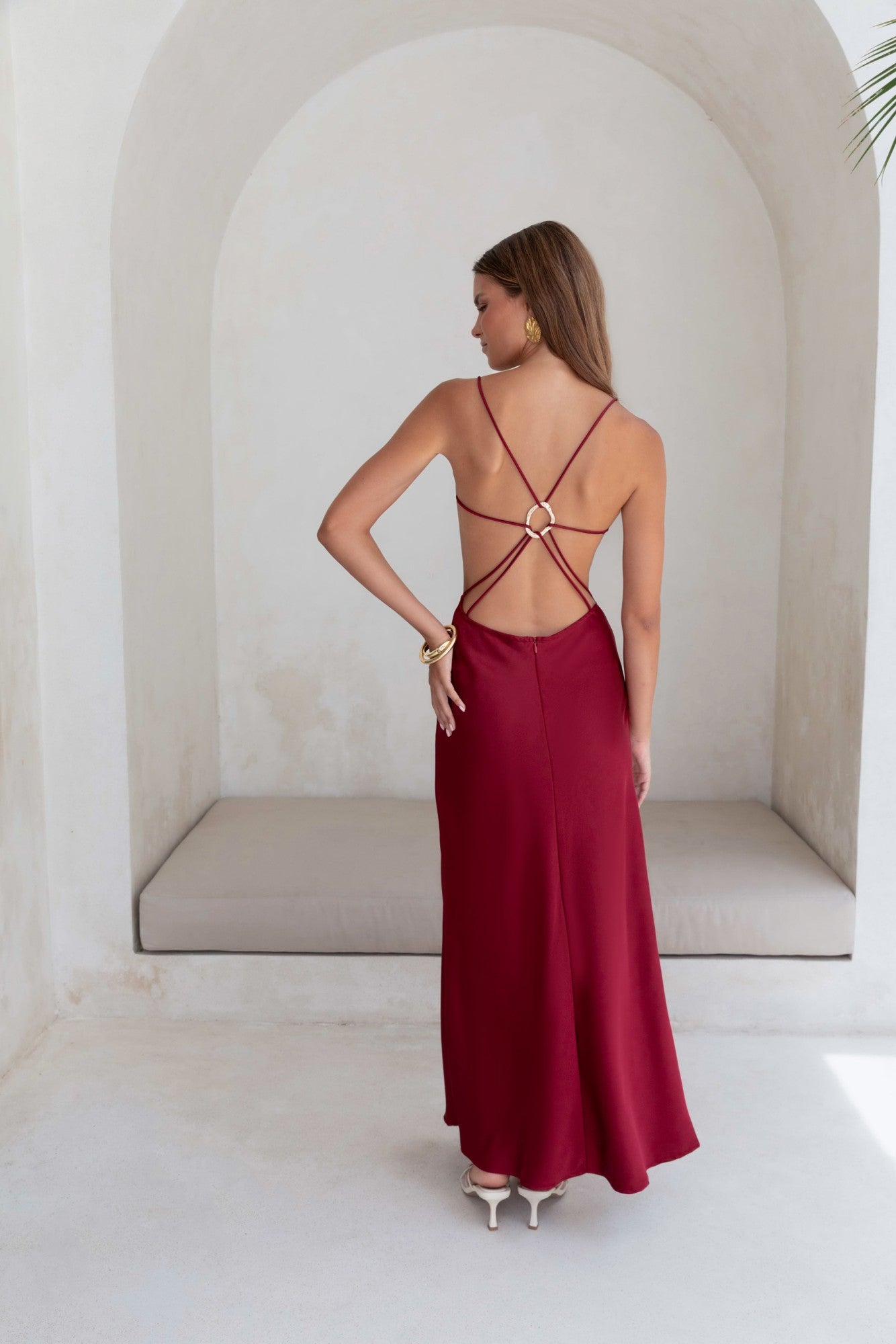 World Is Yours Satin Maxi Dress Burgundy