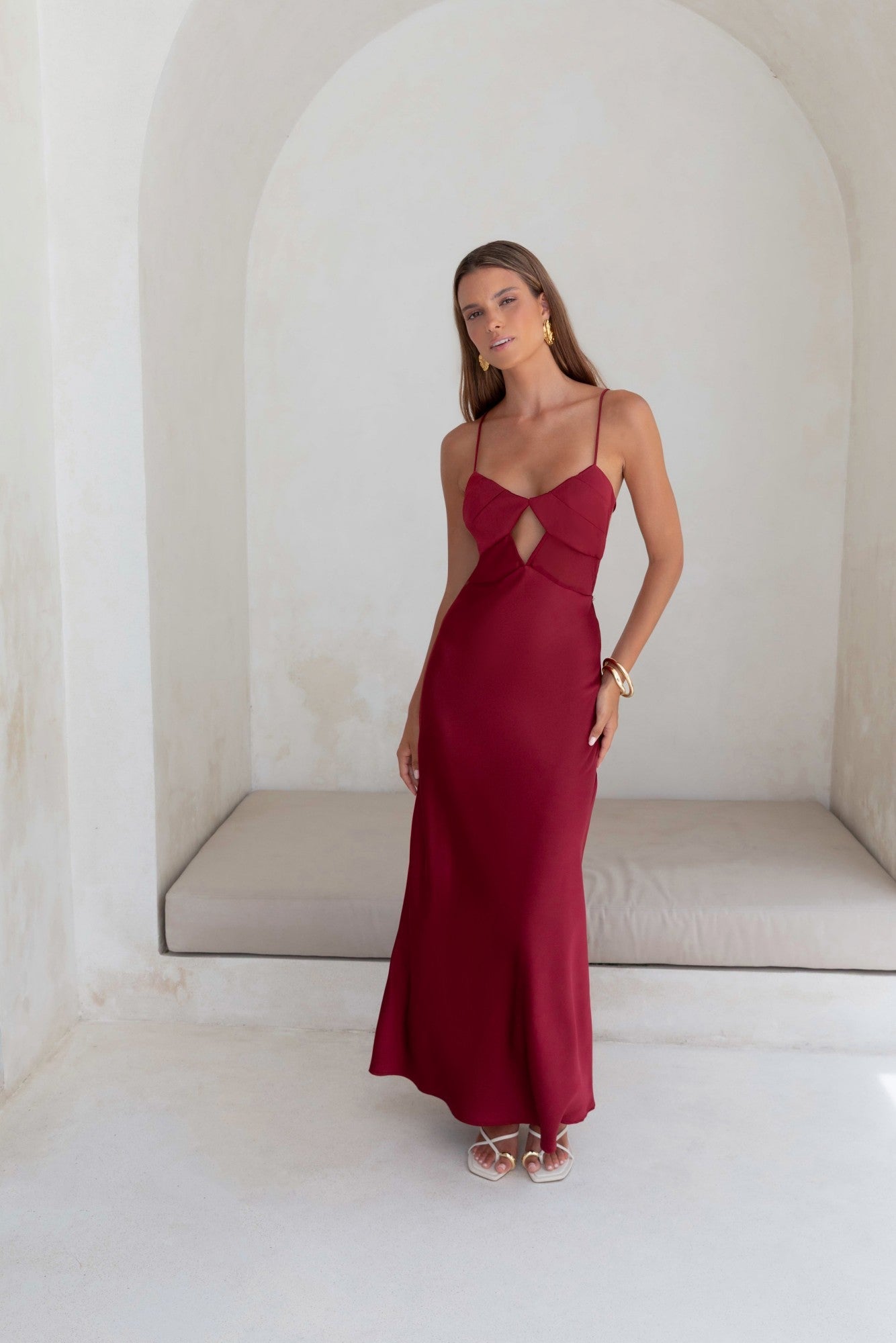 World Is Yours Satin Maxi Dress Burgundy