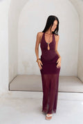 Luxe Legacy Halter Maxi Dress Plum