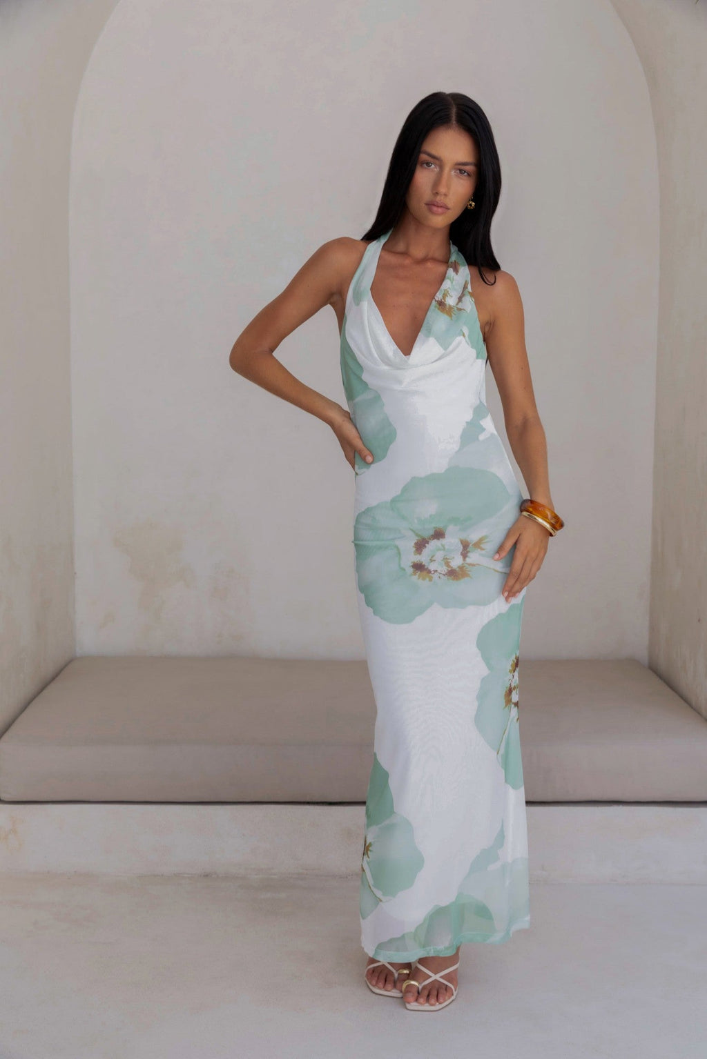 Seasons Pass Mesh Halter Maxi Dress White