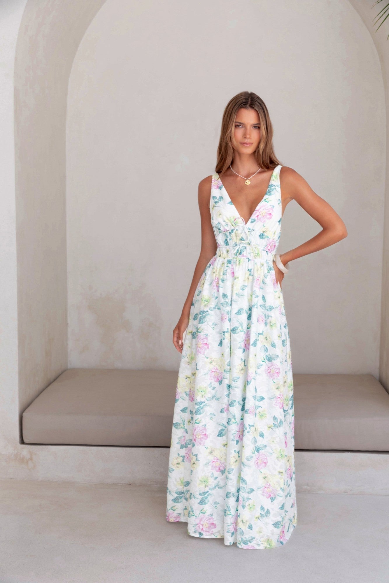 Peach Passion Maxi Dress White