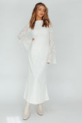 Kalia Long Sleeve Lace Midi Dress Cream