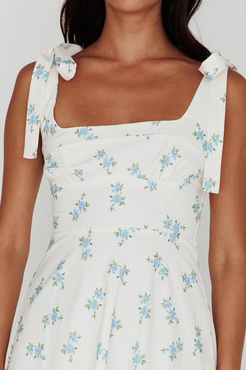 Mathilda Tied Shoulder Midi Dress Blue Floral