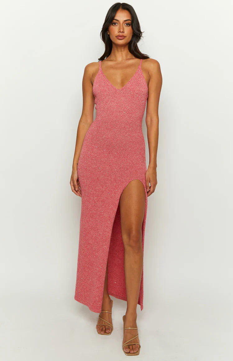 Airdrie Pink Knit Maxi Dress