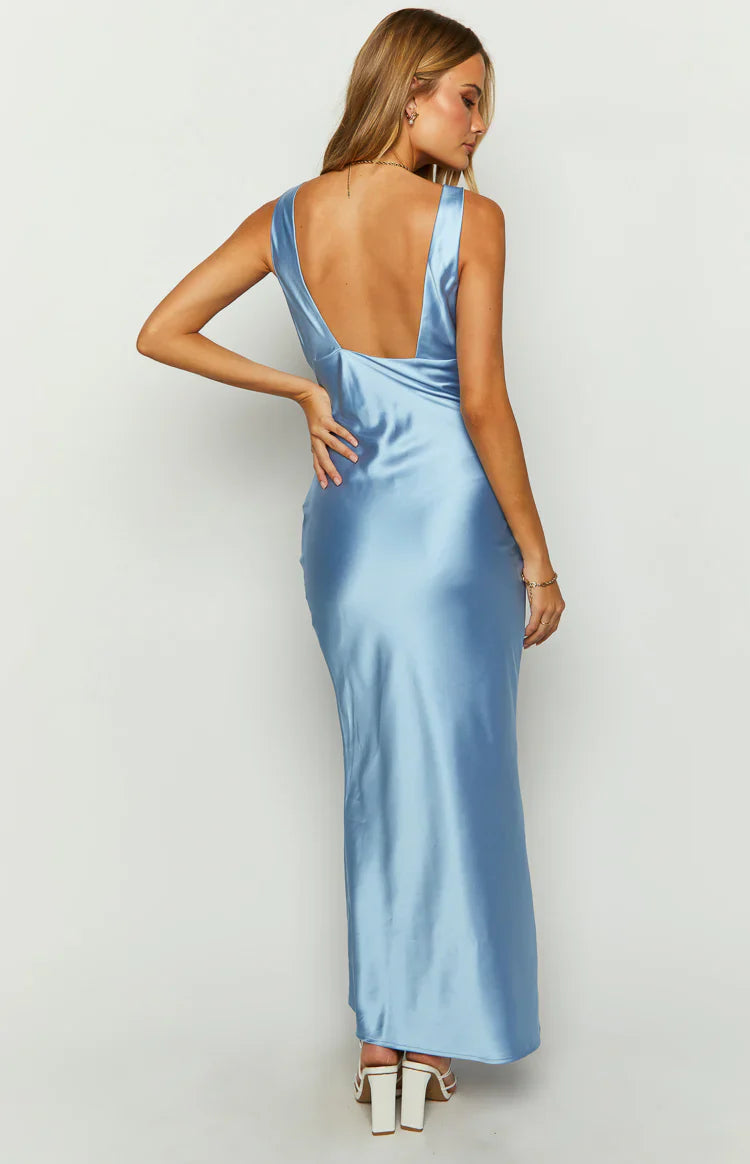 Attina Blue Satin Maxi Dress