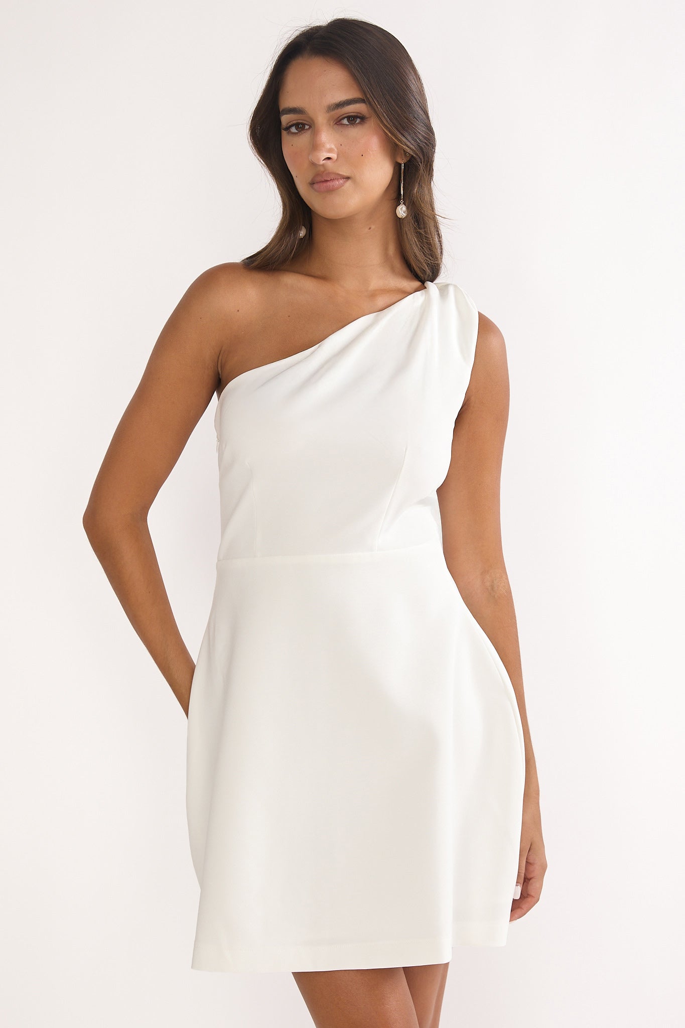 Lingering Love One-Shoulder Twist Mini Dress White