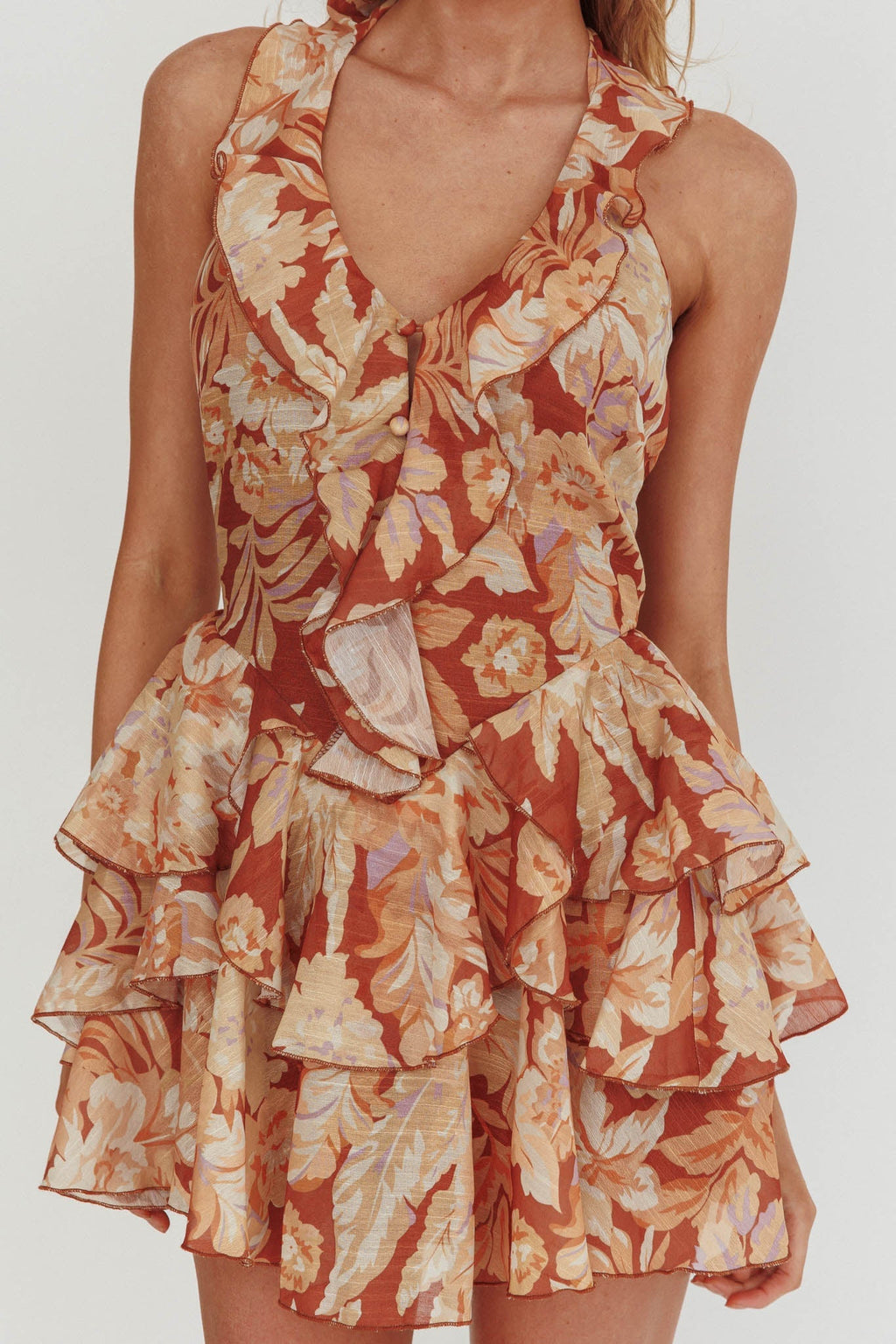 Live Loud Ruffle Layered Hem Mini Dress Floral