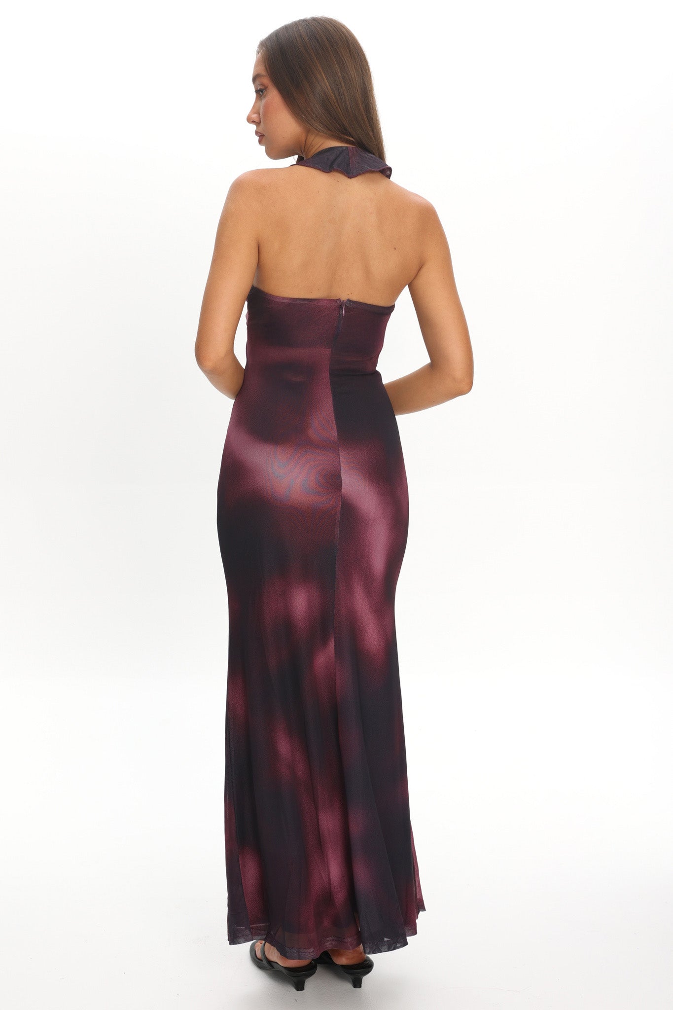 Live Loud Ruffle Halterneck Maxi Dress Print Brown