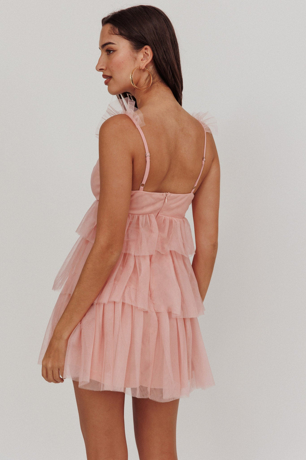 Sorbet Sky Tiered Tulle Mini Dress Pink