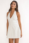 Elisabet Halter Neck Mini Dress Polka Dot White