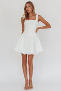 Like Art Square Neck Bubble Mini Dress White