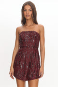 Entered The Chat Strapless Mini Dress Sequin Wine