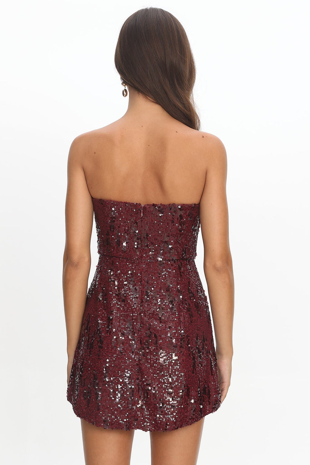 Entered The Chat Strapless Mini Dress Sequin Wine