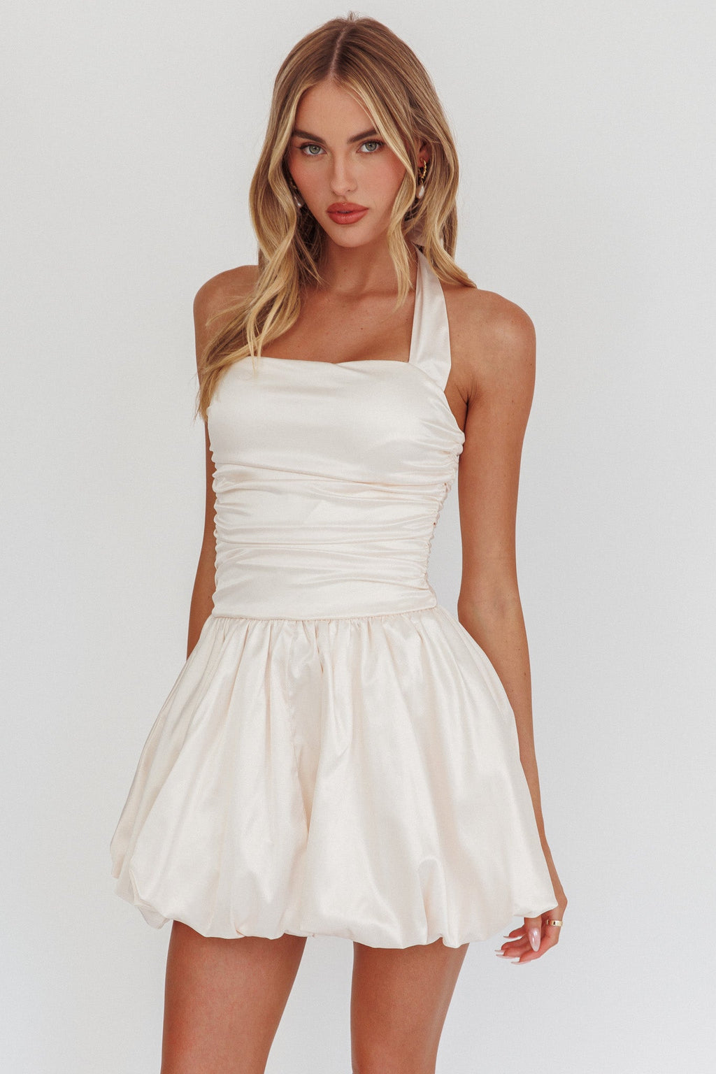 Angelico Halterneck Balloon Mini Dress Cream
