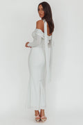 Flutters Off-Shoulder Long Sleeve Maxi Dress White