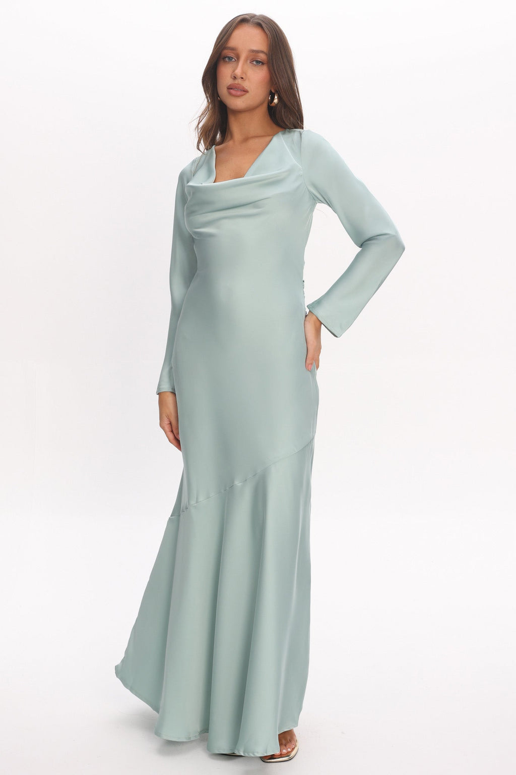 Cecilia Long Sleeve Drape Back Maxi Dress Sage