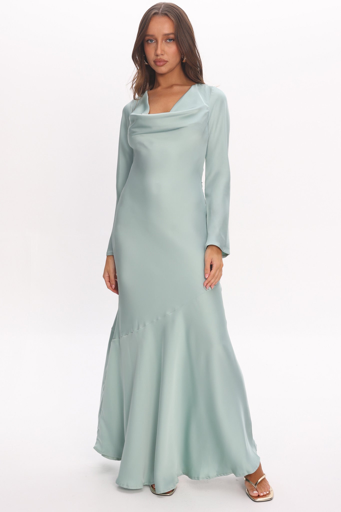 Cecilia Long Sleeve Drape Back Maxi Dress Sage