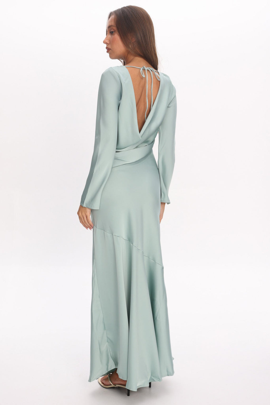Cecilia Long Sleeve Drape Back Maxi Dress Sage