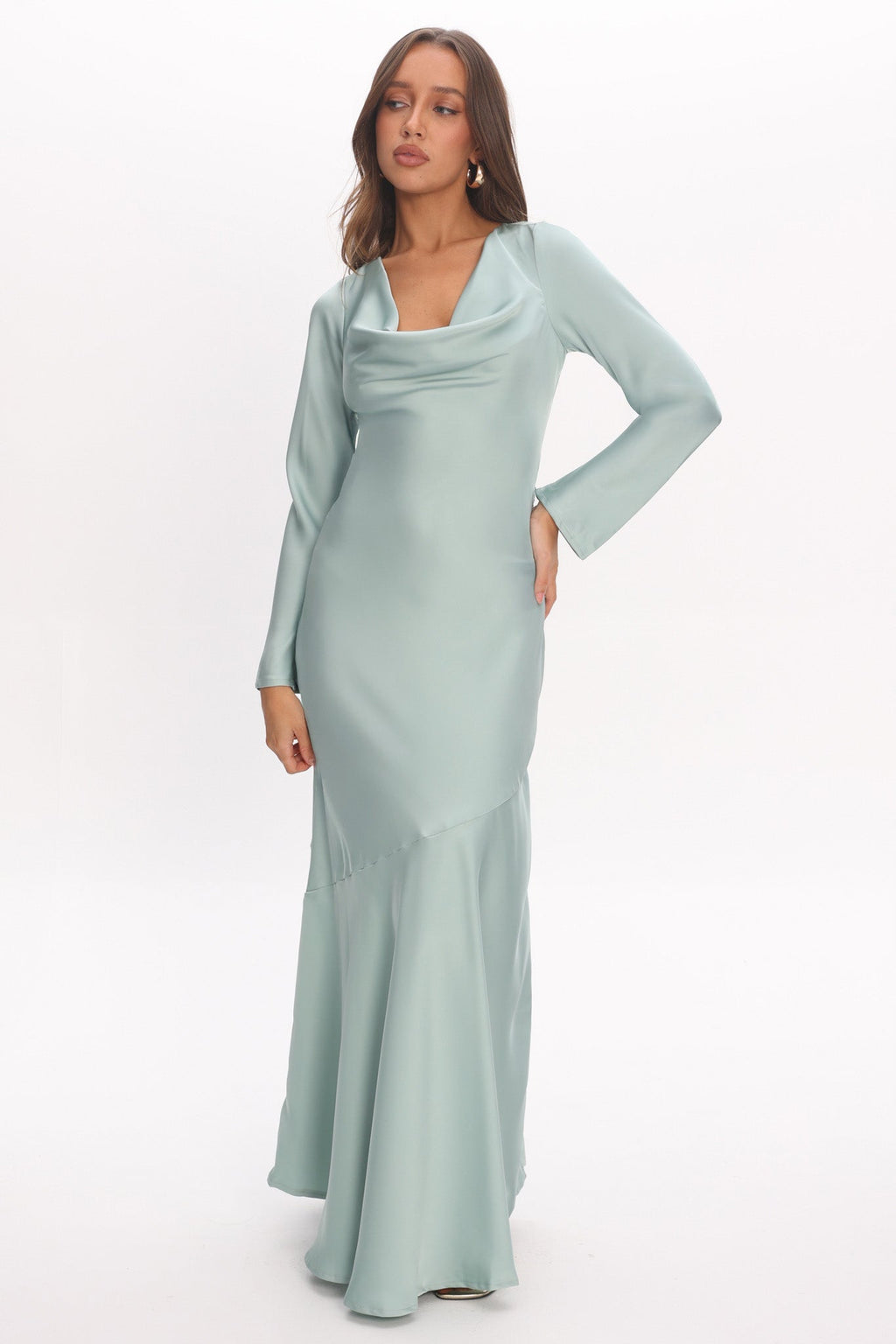 Cecilia Long Sleeve Drape Back Maxi Dress Sage