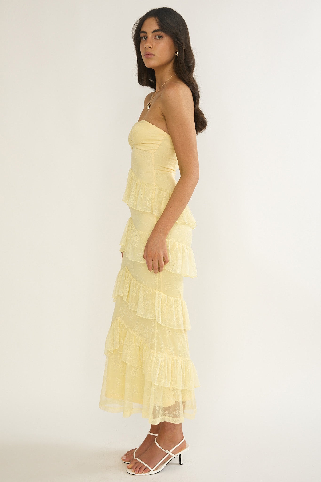 Dulce Dreams Sweetheart Neckline Lace Frill Maxi Dress Butter