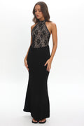 Lovelight Lace Bodice Halter Maxi Dress Black