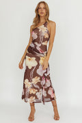 Kimbra Waist Sash Maxi Dress Floral Brown