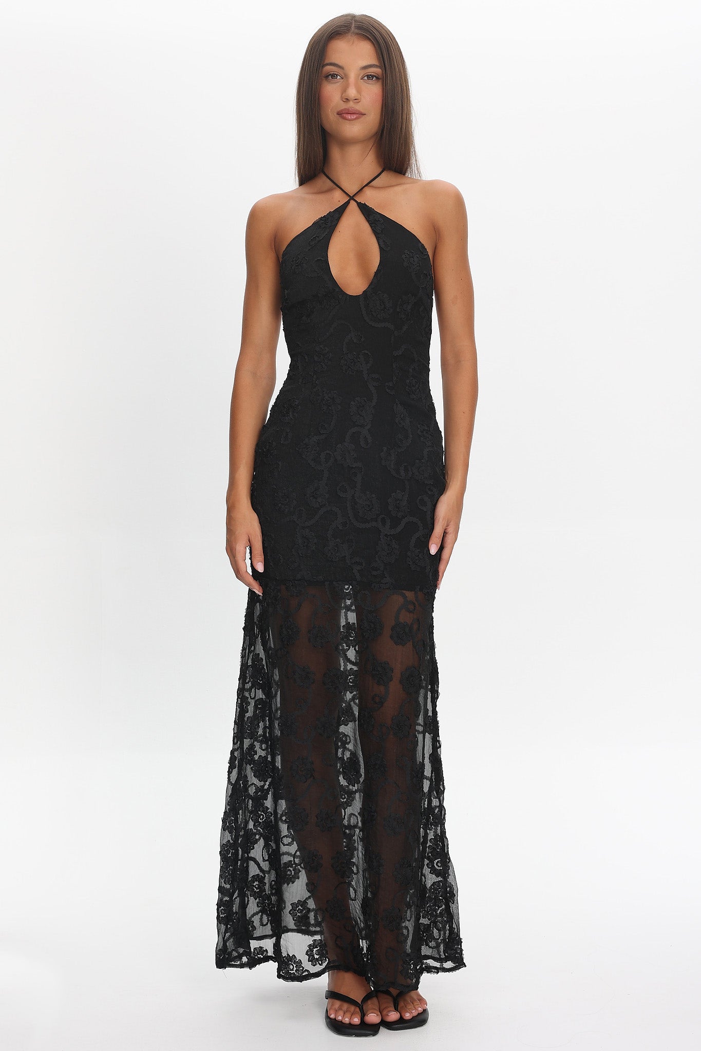One Night Low Back Maxi Dress Embellished Black