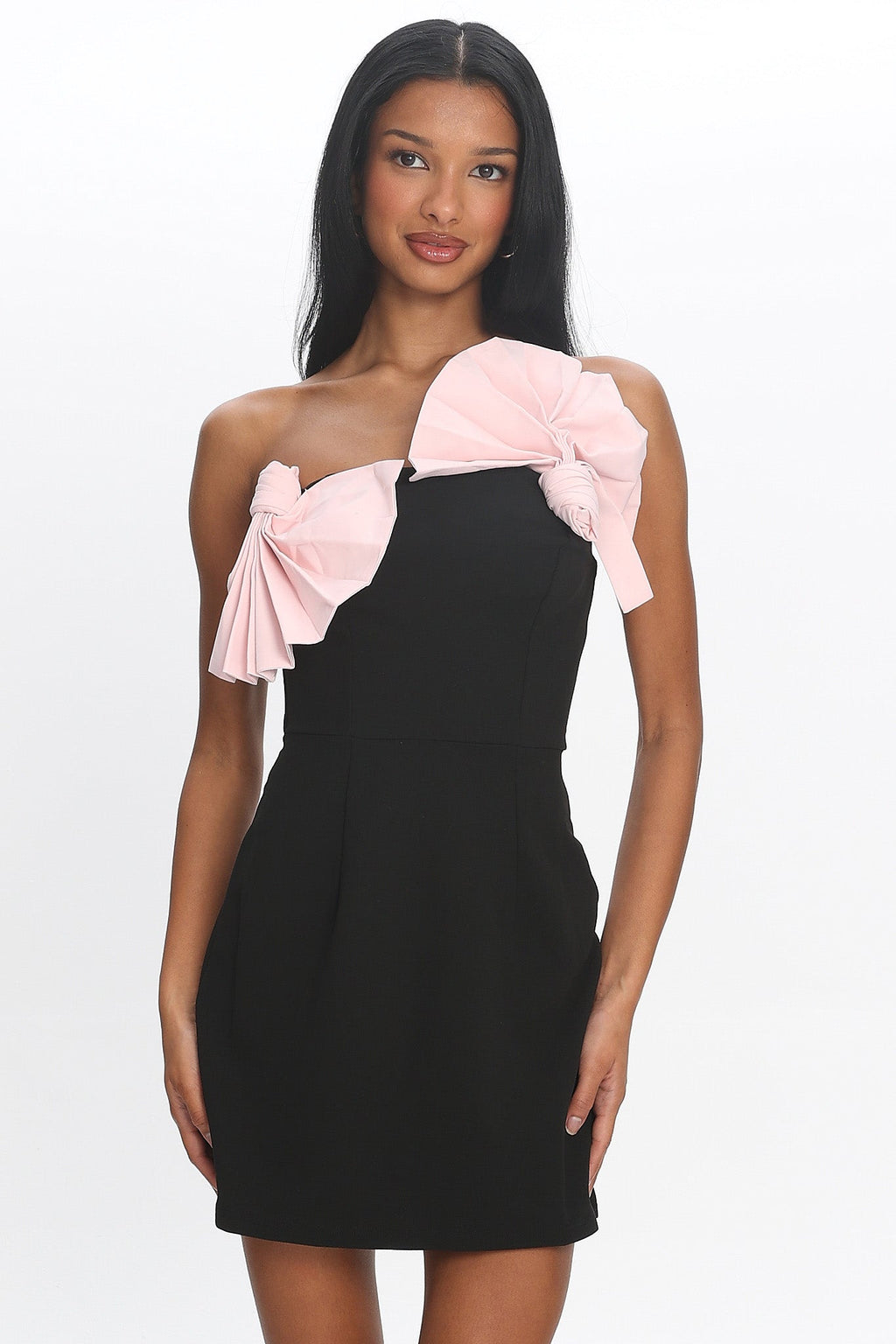 Viktoria Strapless Concertina Decoration Mini Dress Black