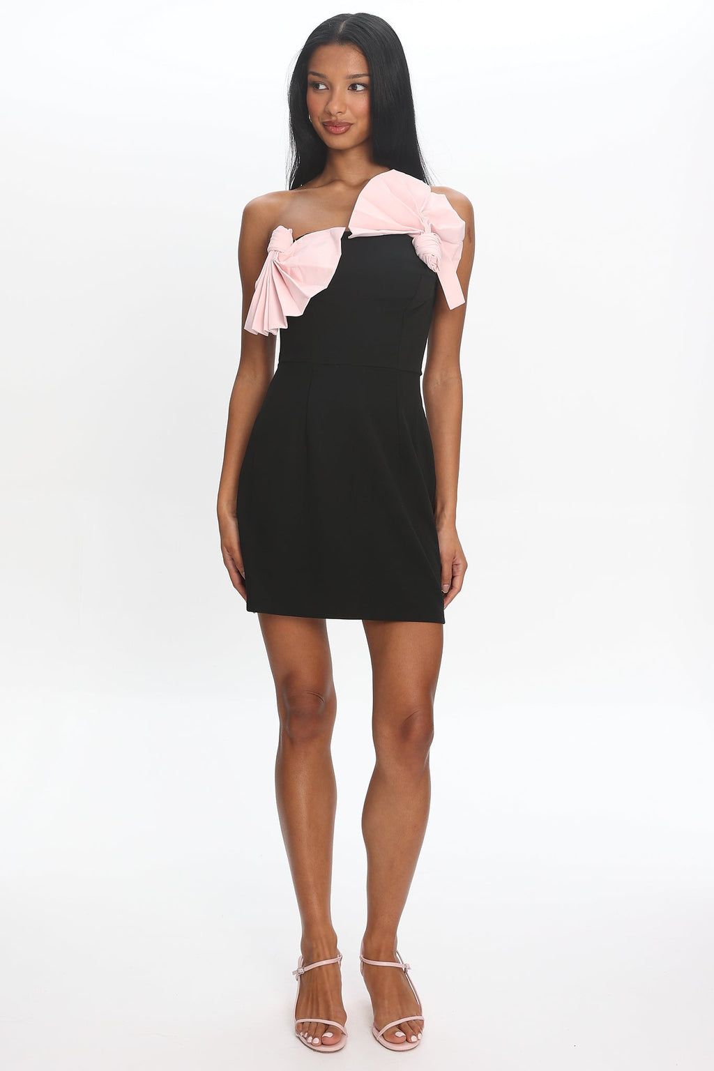Viktoria Strapless Concertina Decoration Mini Dress Black