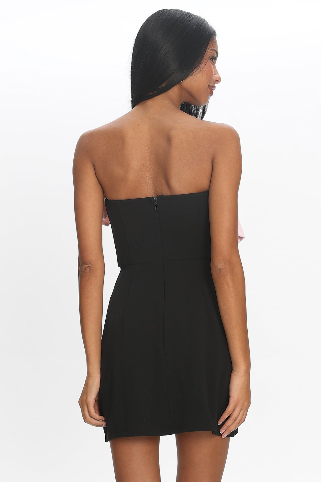 Viktoria Strapless Concertina Decoration Mini Dress Black