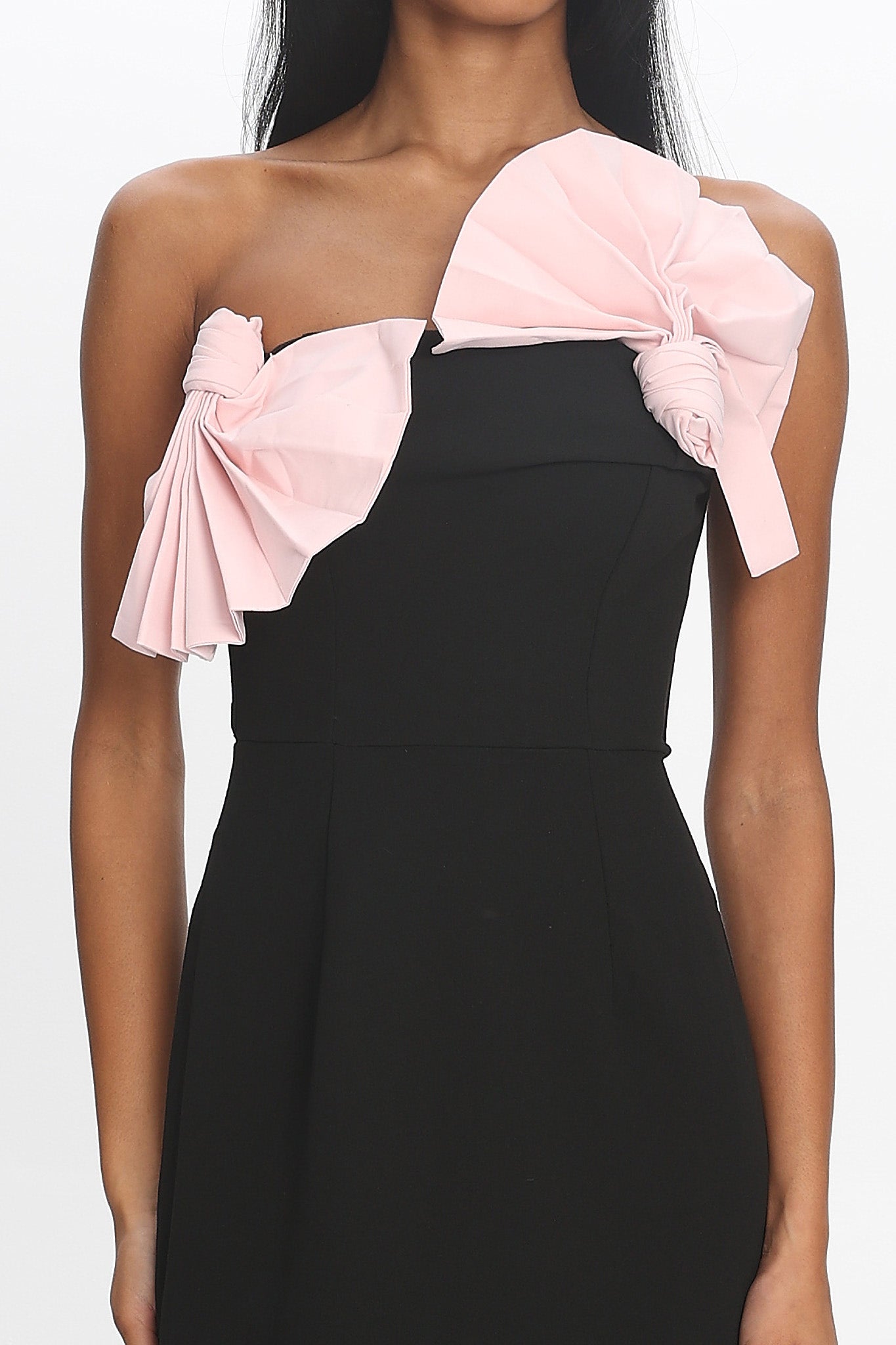 Viktoria Strapless Concertina Decoration Mini Dress Black