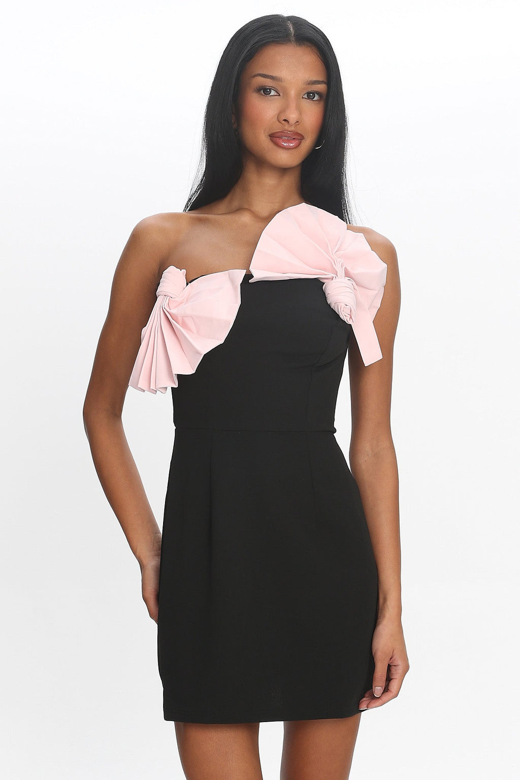 Viktoria Strapless Concertina Decoration Mini Dress Black