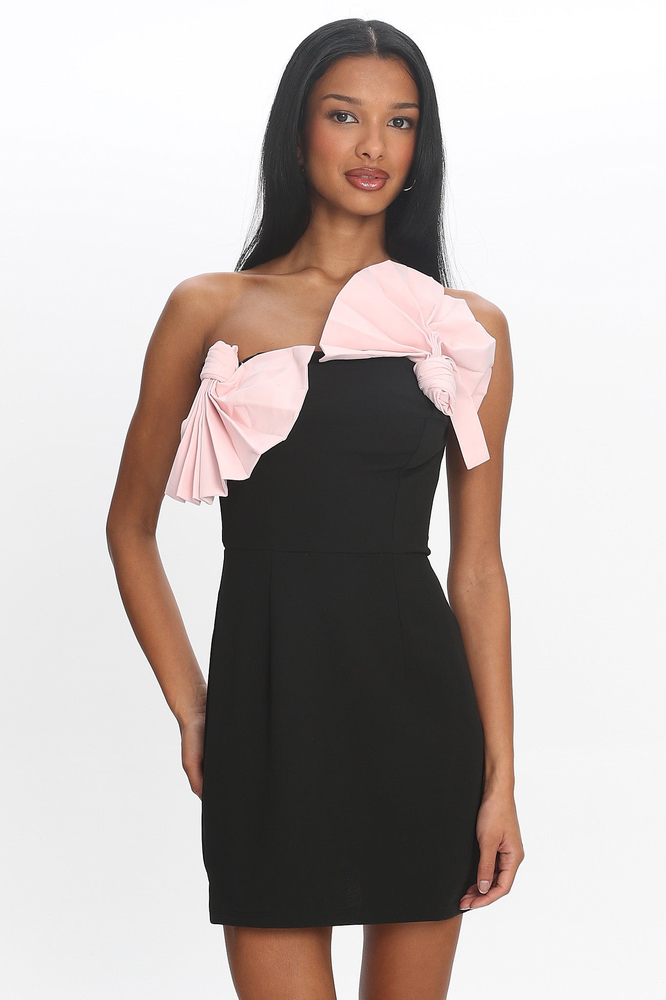 Viktoria Strapless Concertina Decoration Mini Dress Black