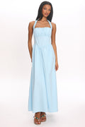 Irisa Elasticated Halter Maxi Dress Ice Blue